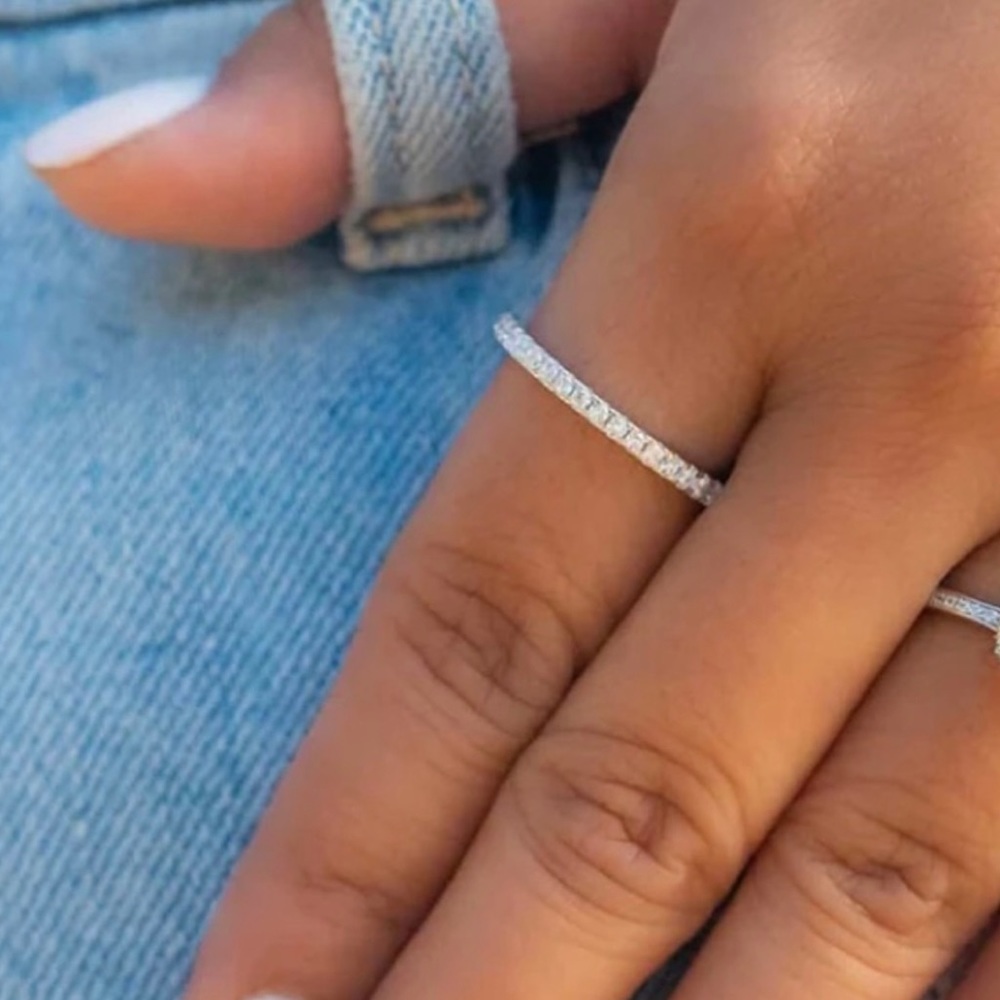 14K Gold Plated In White Gold, Cubic Zirconia Eternity Band Ring